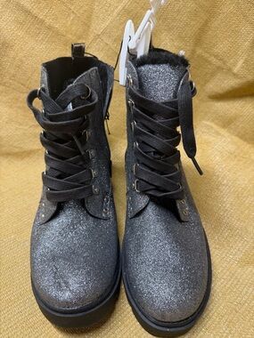 Justice Black Glitter Lace-Up Ankle Boots